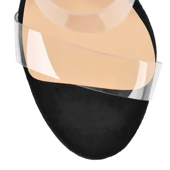 Suede Platform Black Wedge Sandals - Picture 4 of 10